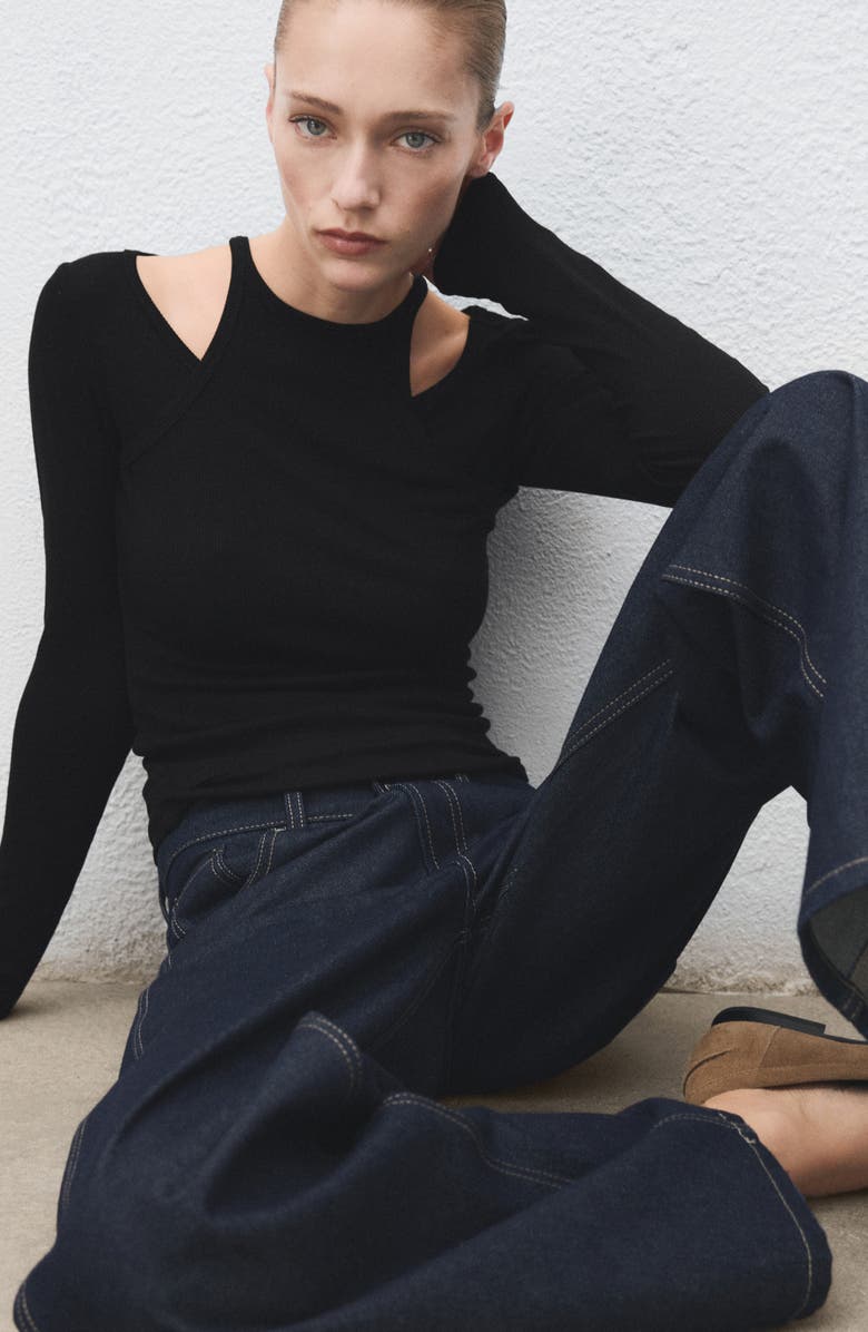 MANGO Layered Look Long Sleeve Rib T-Shirt, Alternate, color,