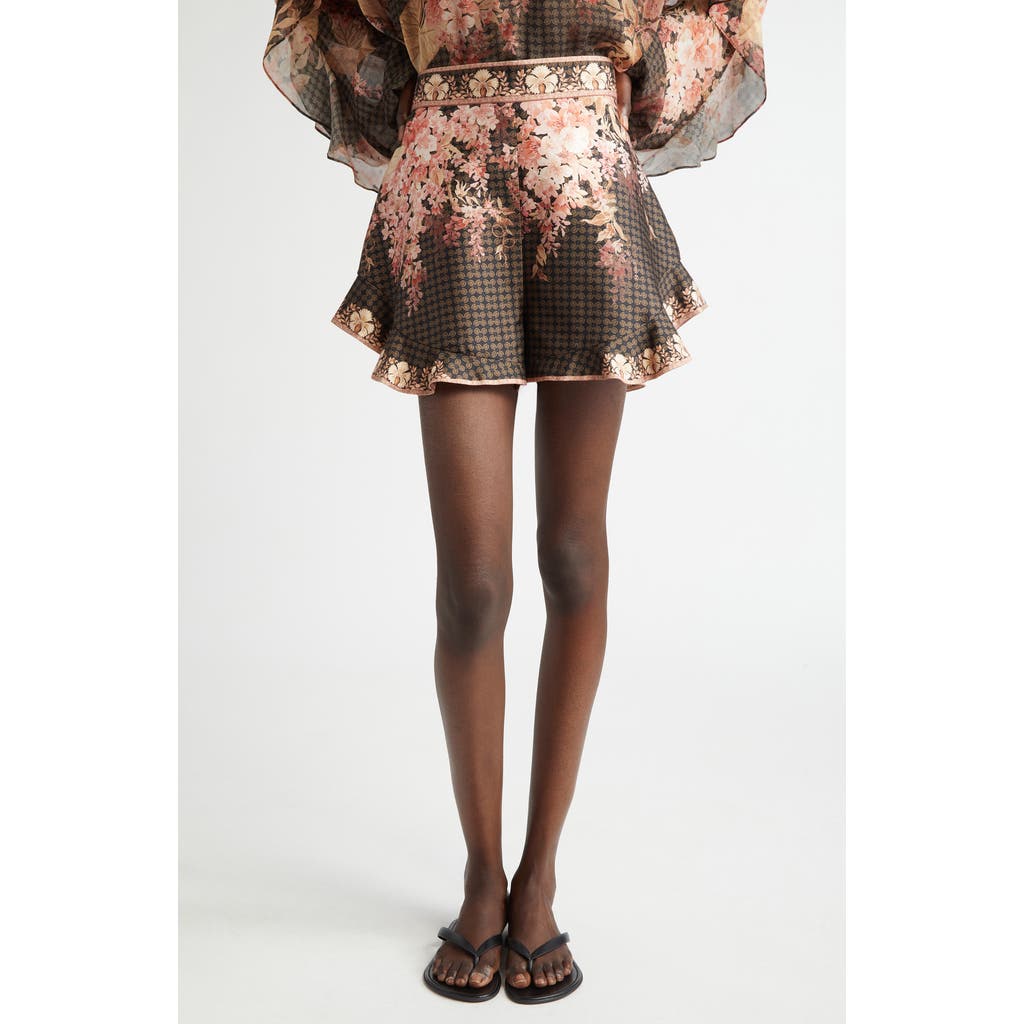 Shop Zimmermann Flutter Tropical Floral Silk & Cotton Shorts In Black Floral