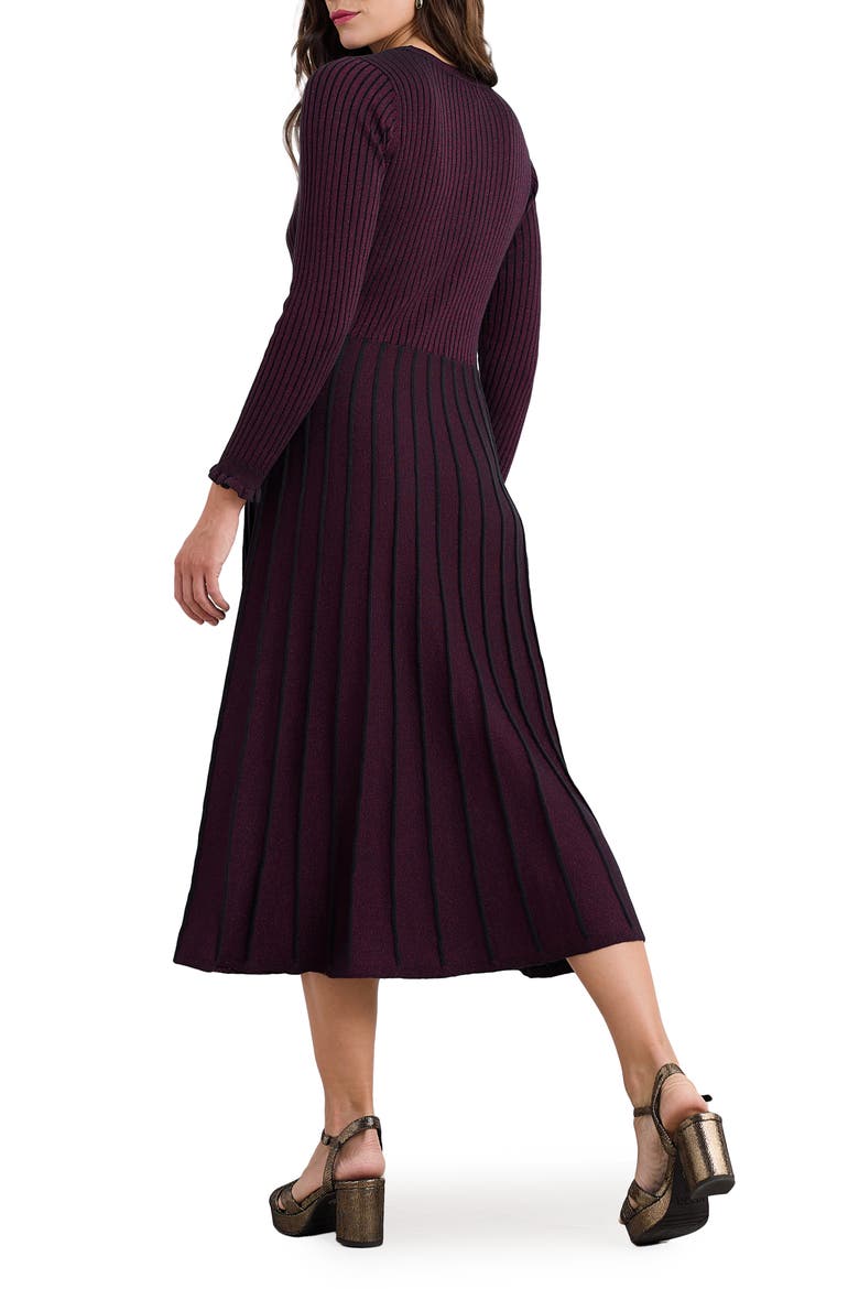 Glass Stem Metallic Long Sleeve Organic Cotton Blend Sweater Dress, Alternate, color, CLOVE