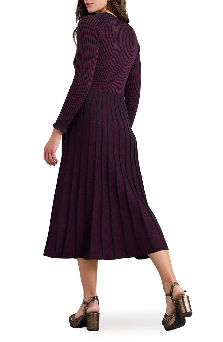 Seasalt Cornwall Glass Stem Metallic Long Sleeve Organic Cotton Blend Sweater Dress, Alternate, color, Clove