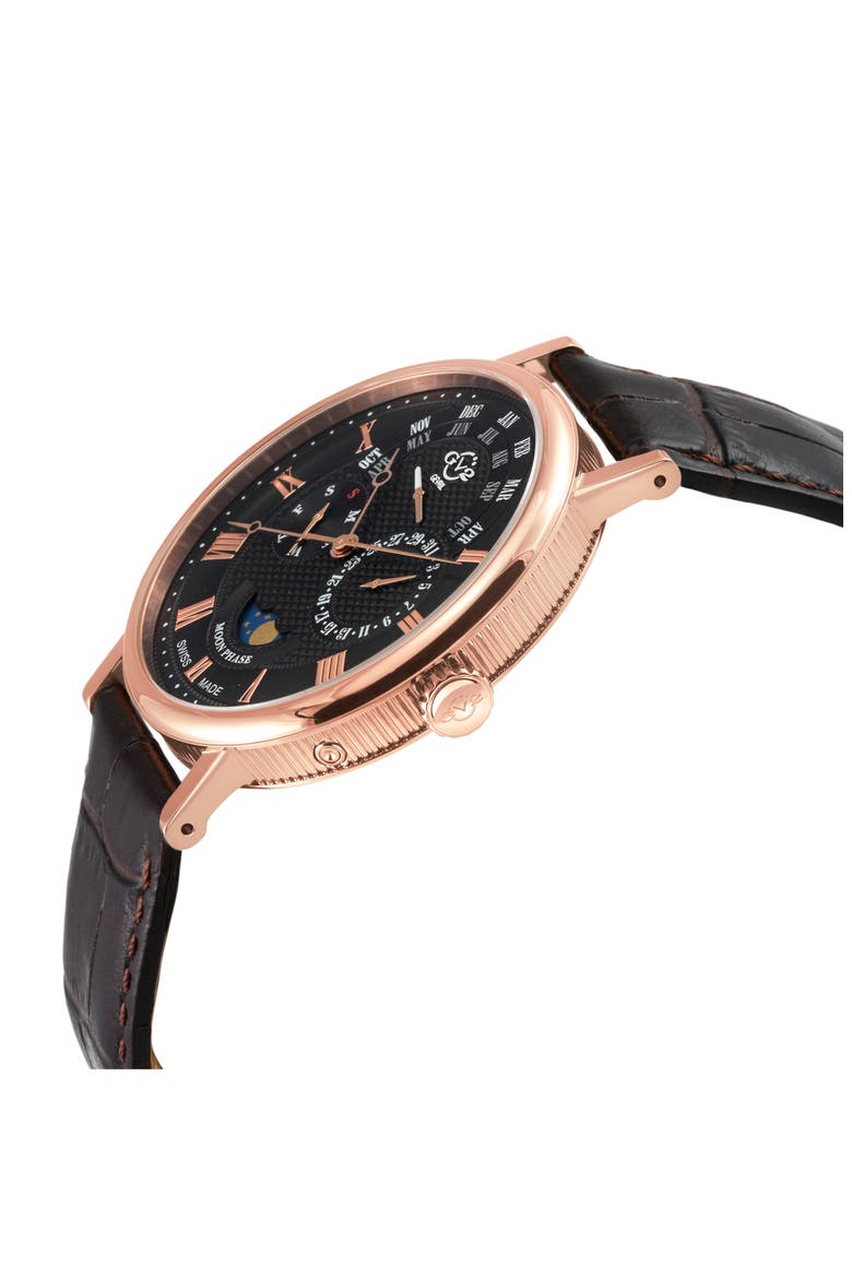 Maestro Croc Embossed Leather Strap Watch, 42mm, Alternate, color, BLACK