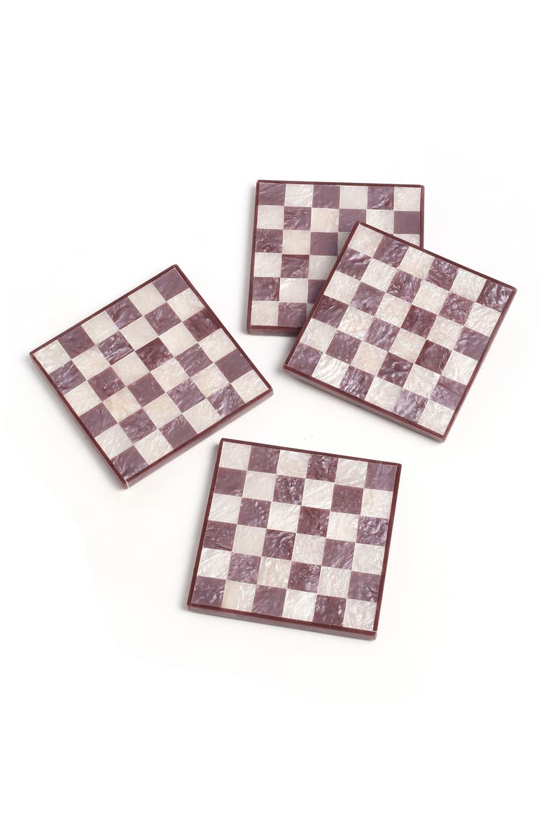 Set of 4 Checkered Resin Coasters, Alternate, color, WINE