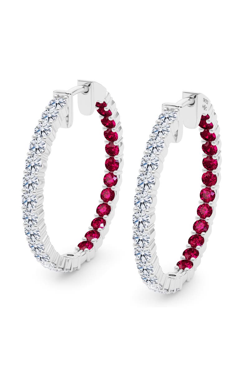 HauteCarat Lab Grown Diamond & Birthstone Inside Out Hoop Earrings, Main, color, 18K White Gold
