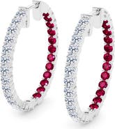 HauteCarat Lab Grown Diamond & Birthstone Inside Out Hoop Earrings