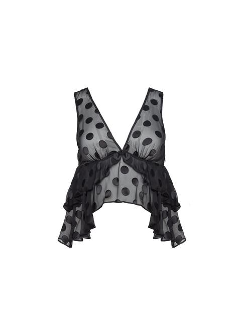 Silk Dot Ruffle Top