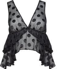 Fleur Du Mal Silk Dot Ruffle Top