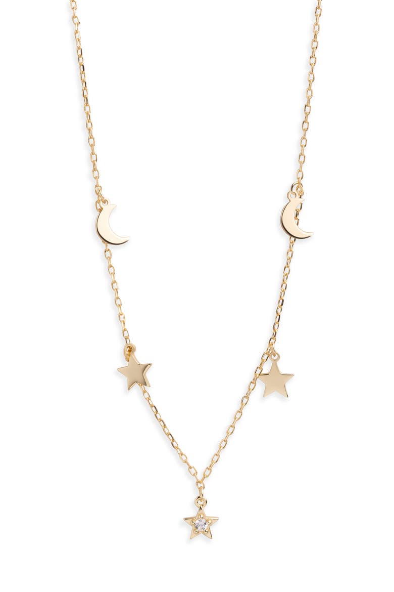 Star & Moon Charm Necklace, Main, color, GOLD