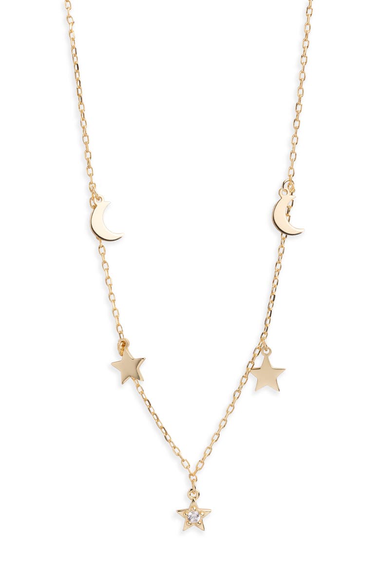 Argento Vivo Sterling Silver Star & Moon Charm Necklace, Main, color, Gold
