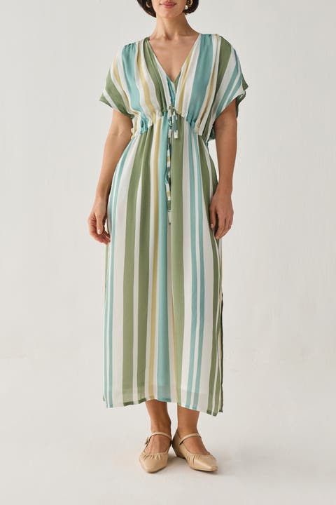 Gathered Striped Maxi Dress
