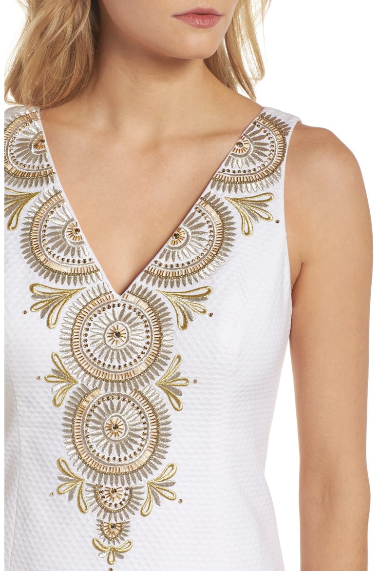 Gabby Metallic Sheath Dress, Alternate, color, RESORT WHITE