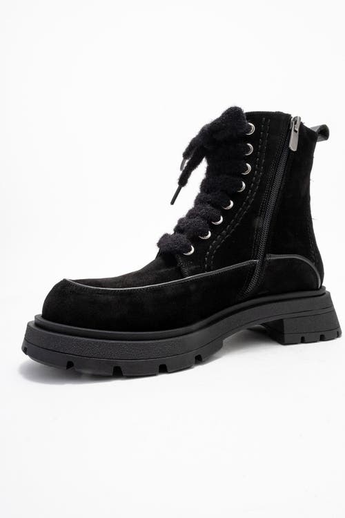 Forever & Always Shoes Mina Leather Combat Boot In Black