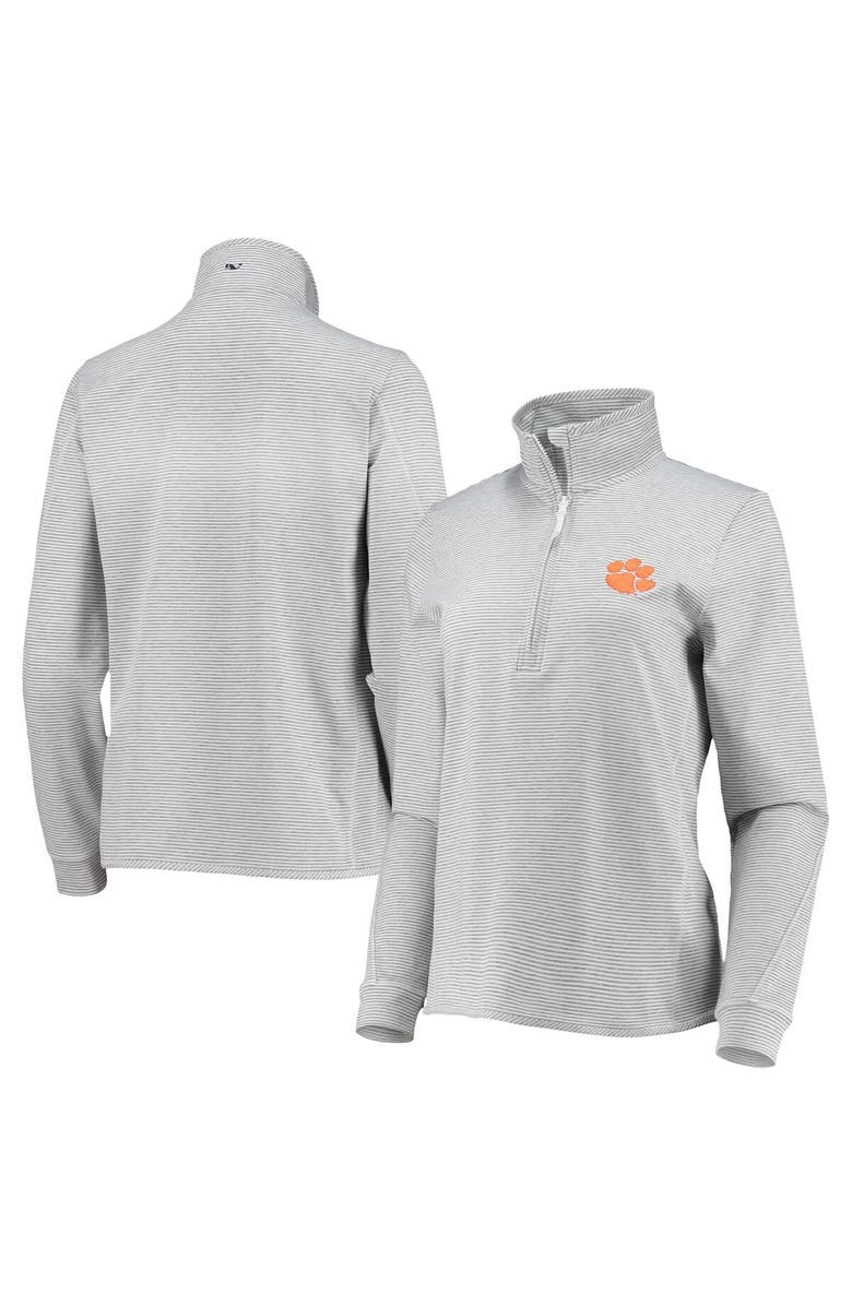 vineyard vines Women's Vineyard Vines White/Heather Gray Clemson Tigers Striped Shep Shirt Half-Zip Pullover Top, Main, color, 