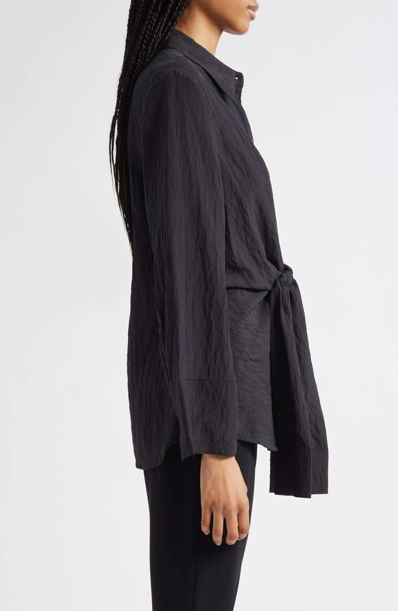 Róhe Hammered Silk Blend Twist Button-Up Shirt, Alternate, color, Black