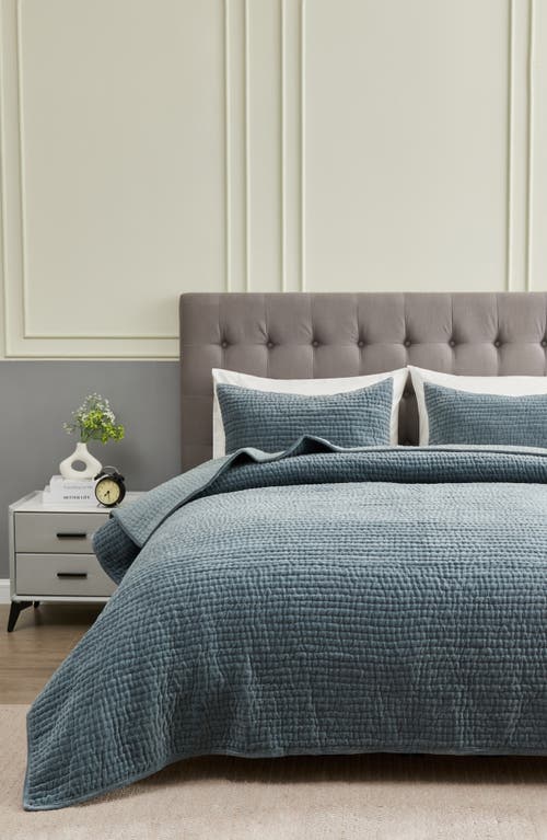 Melange Home Tamara Velour Quilt 3-piece Set In Slate Blue