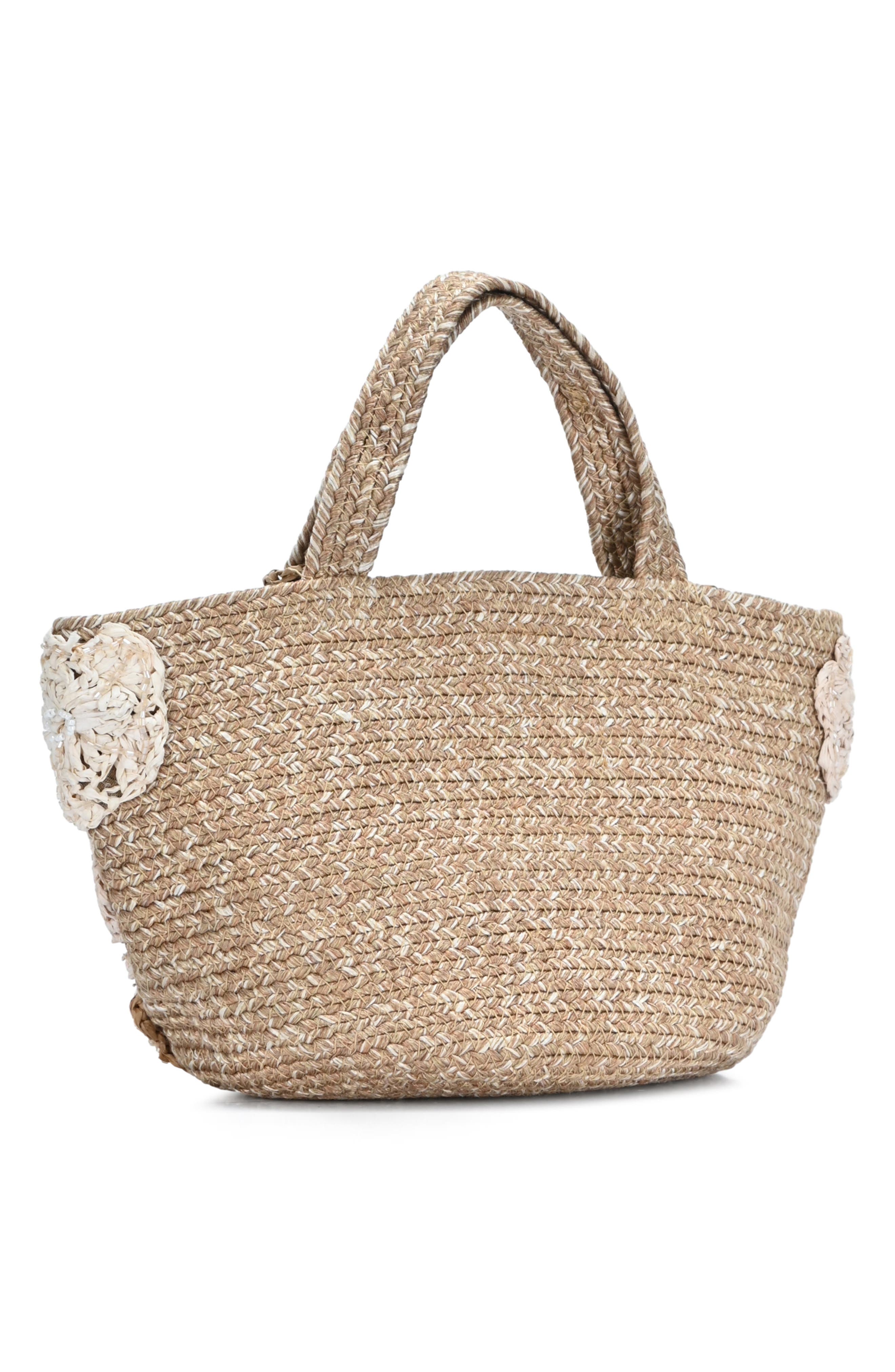 Raffia Flower Jute Tote, Alternate, color, NATURAL
