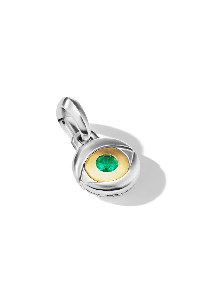 Evil Eye Amulet in Sterling Silver with 18K Yellow Gold & Emerald, Alternate, color, STERLING SILVER AND 18K GOLD