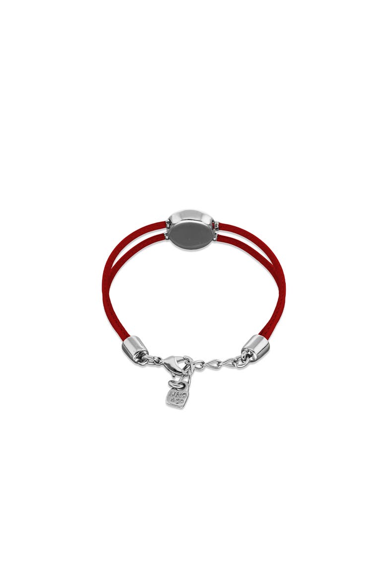 Red Leather Strap with Silver-Plated Eye Detail and Crystal, Alternate, color, Silver