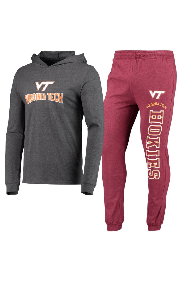 CONCEPTS SPORT Men's Concepts Sport Maroon/Heather Charcoal Virginia Tech Hokies Meter Long Sleeve Hoodie T-Shirt & Jogger Pajama Set, Main, color, 