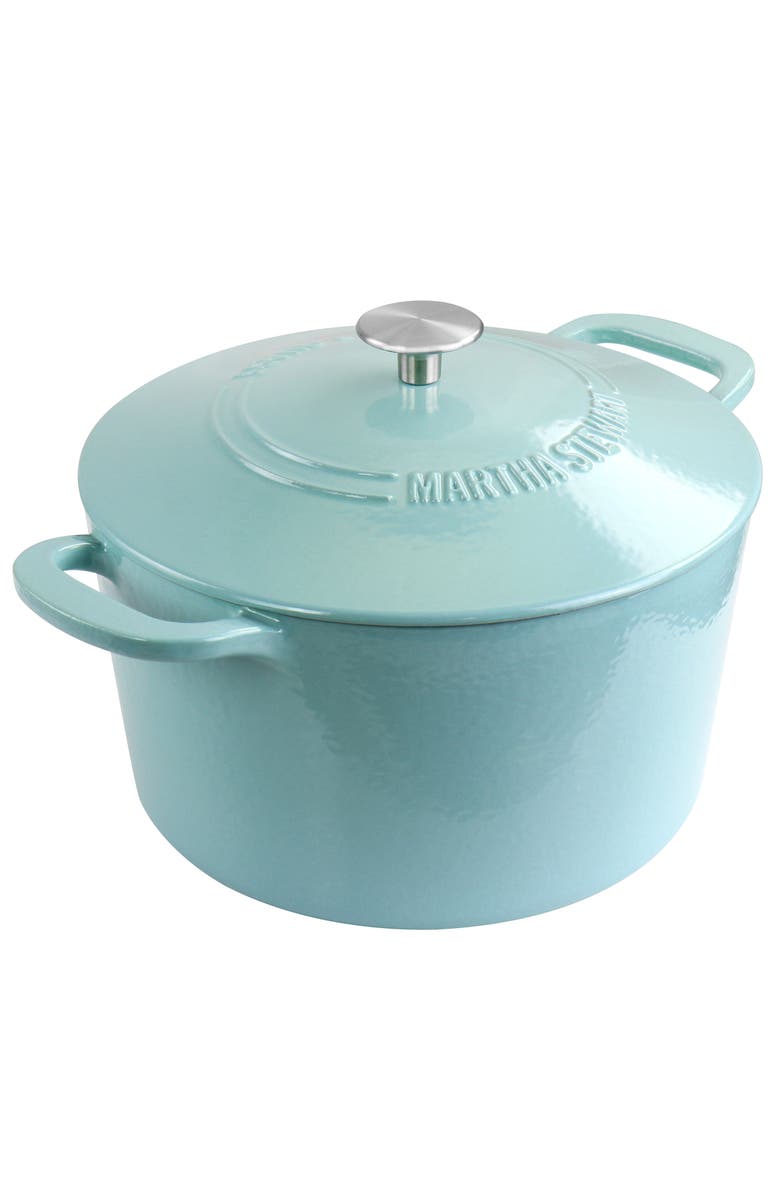 MARTHA STEWART Enameled Cast Iron 7 Quart Dutch Oven with Lid, Alternate, color, Turquoise