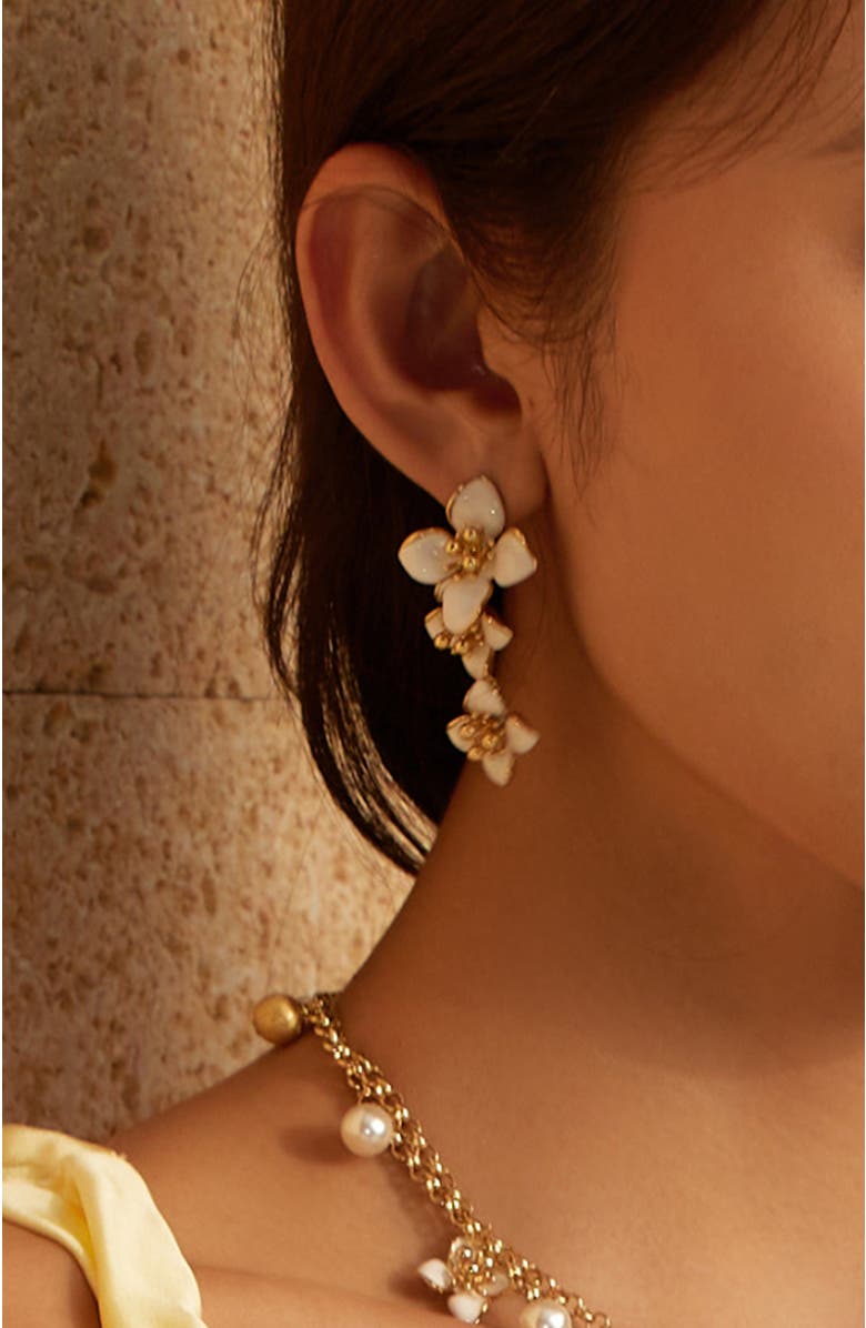 RETRO CHIC Iris Blossom Earrings, Alternate, color, White & Gold