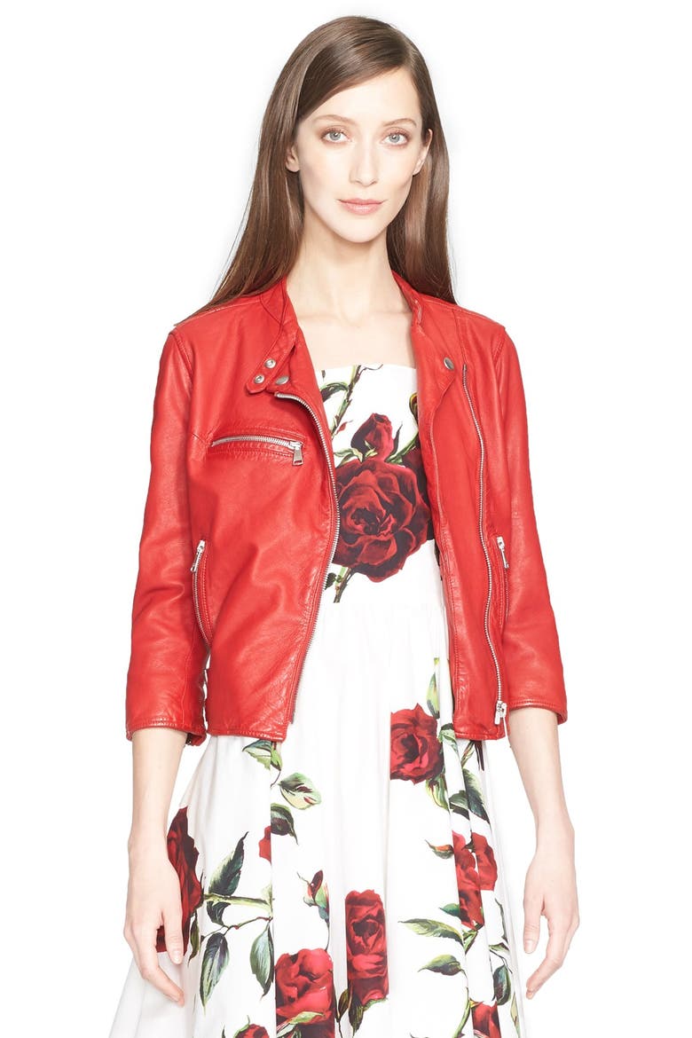 Washed Nappa Leather Moto Jacket, Main, color, RED