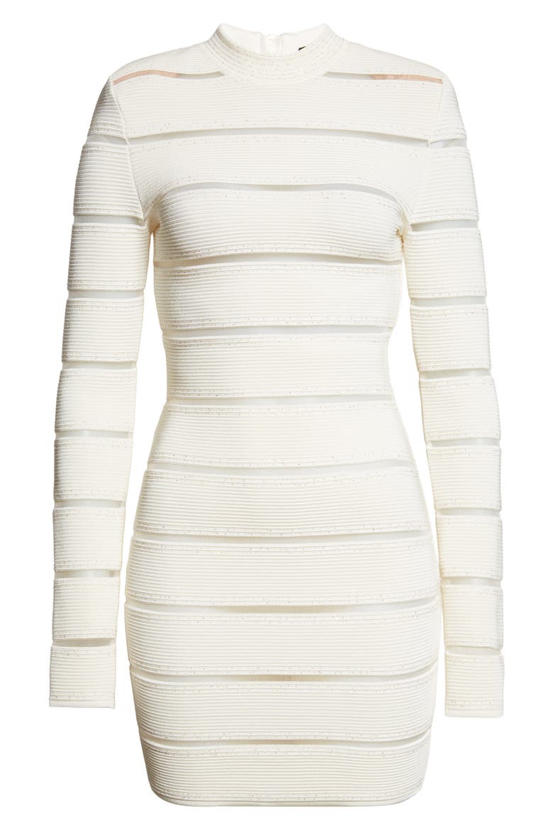 Illusion Stripe Long Sleeve Rib Glitter Knit Body-Con Minidress, Alternate, color, GDK NATURAL/ GD