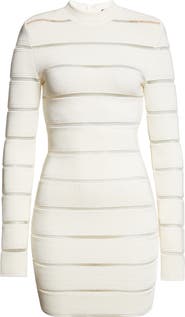 Balmain Illusion Stripe Long Sleeve Rib Glitter Knit Body-Con Minidress