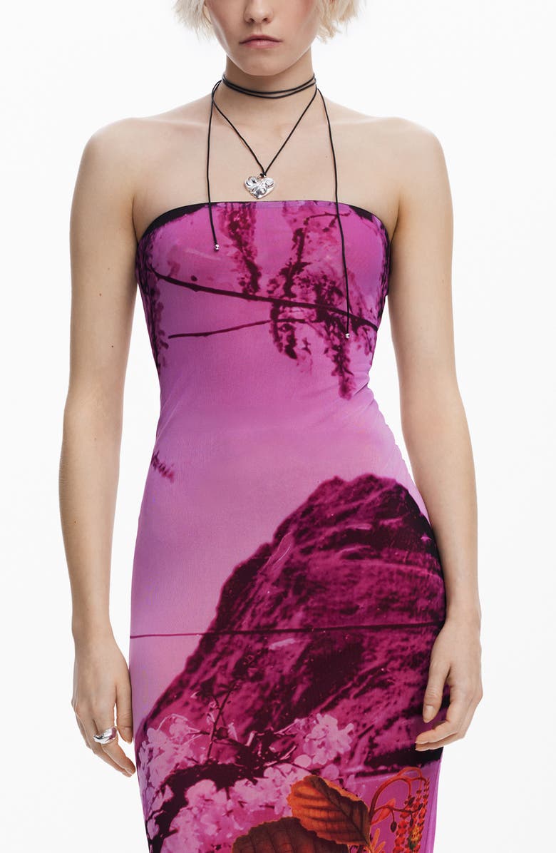 Desigual Bandeau Body-Con Midi Dress, Alternate, color, Purple
