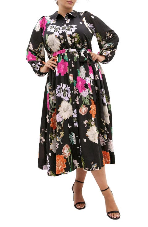 Mary Long Sleeve Floral Print Shirtdress