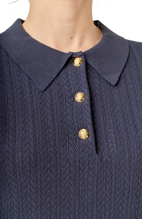 English Factory Crochet Short Sleeve Top In Navy Blue In Black