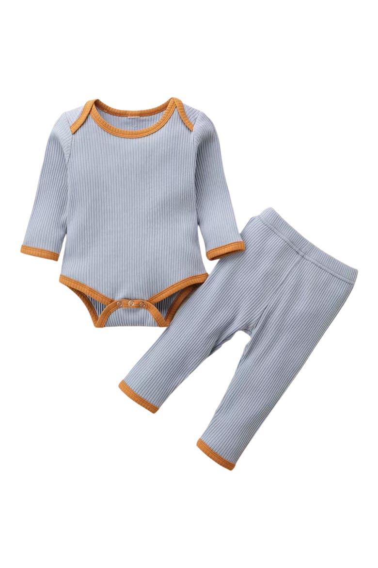 Rowan Long Sleeve Cotton Bodysuit & Leggings Set, Main, color, BLUE
