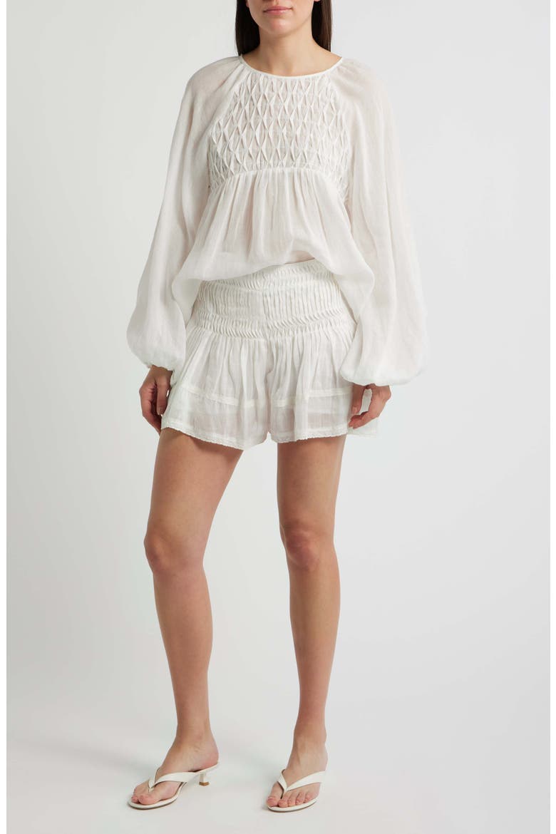 Phoebe Pintuck Pleated Linen Shorts, Alternate, color, OFF WHITE