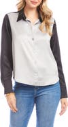 Karen Kane Colorblock Satin Button-Up Shirt