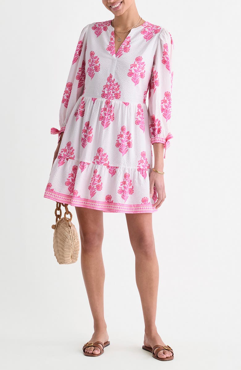 vineyard vines Tessa Floral Tie Sleeve Minidress, Main, color, Floral White Cap