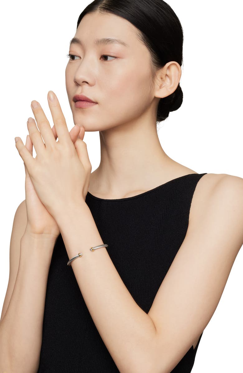 David Yurman Cable Classics Sterling Silver & 18K Yellow Gold Bracelet, 4mm, Alternate, color, Silver