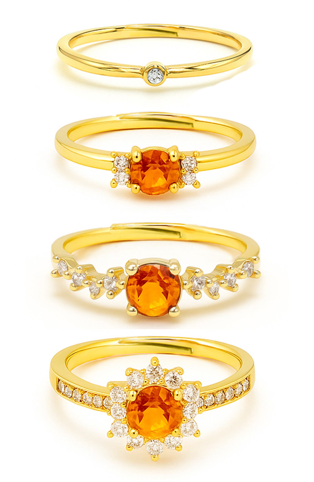 La Meno Cubic Zirconia Set Of 4 Rings In Gold