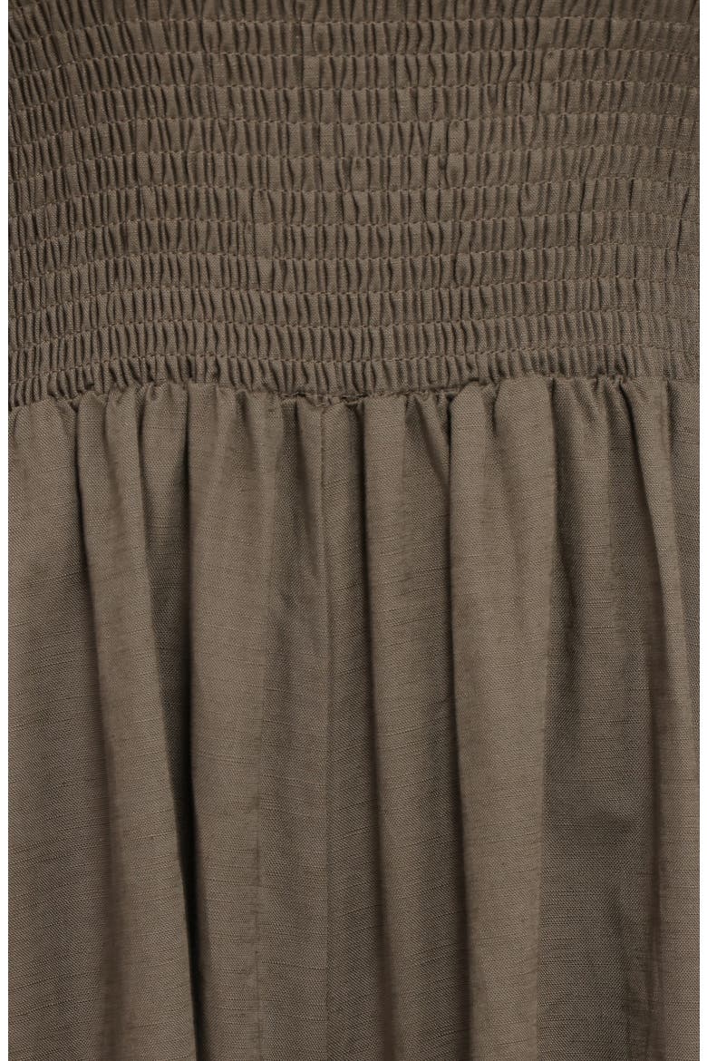 Domenica Smocked Off the Shoulder Cotton & Linen Jumpsuit, Alternate, color, OLIVE