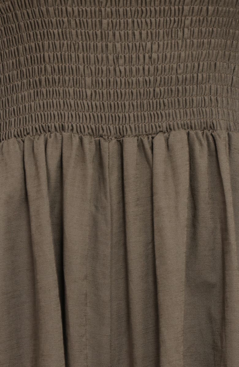 Petal & Pup Domenica Smocked Off the Shoulder Cotton & Linen Jumpsuit, Alternate, color, Olive