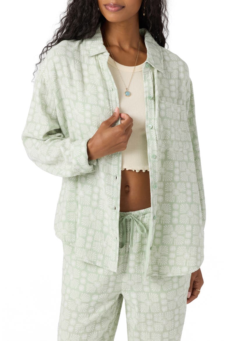 Leni Geo Print Oversize Crinkle Button-Up Shirt, Main, color, SEAFOAM