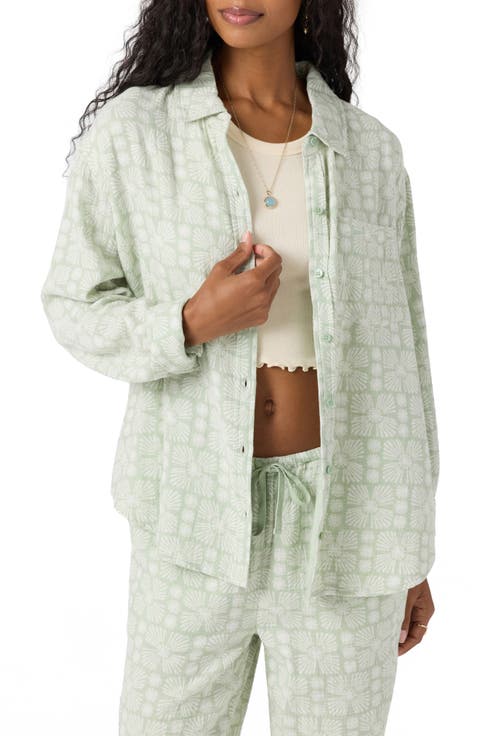 Leni Geo Print Oversize Crinkle Button-Up Shirt