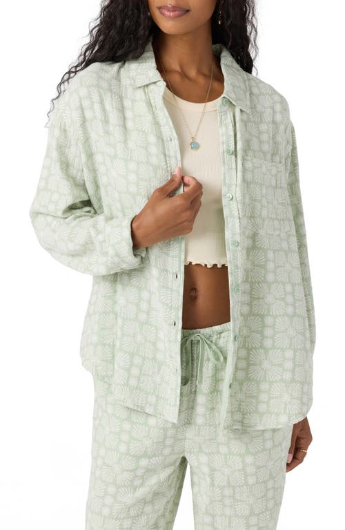O'neill Leni Geo Print Oversize Crinkle Button-up Shirt In Green