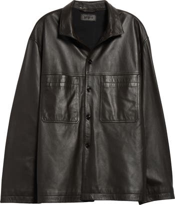 Lemaire Stand Collar Leather Shirt Jacket | Nordstrom Lemaire Stand Collar Leather Shirt Jacket | Nordstrom