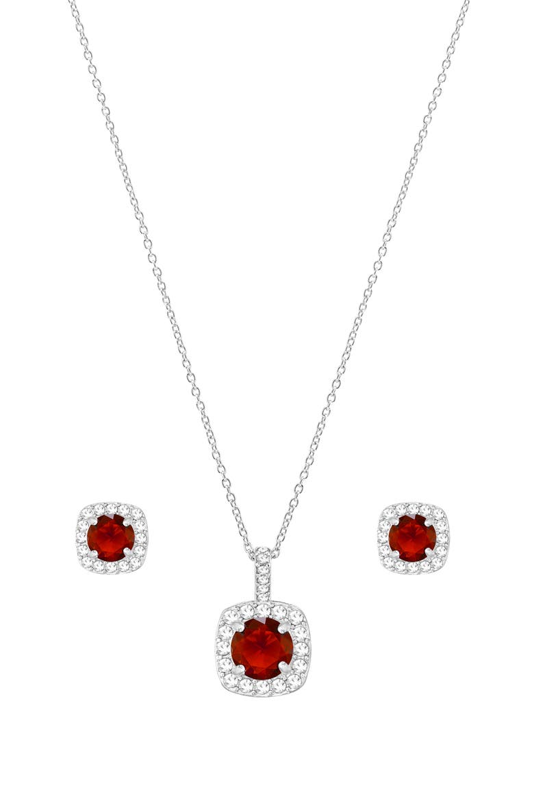 Cubic Zirconia Pendant Necklace & Stud Earrings Set, Alternate, color, SILVER/RED