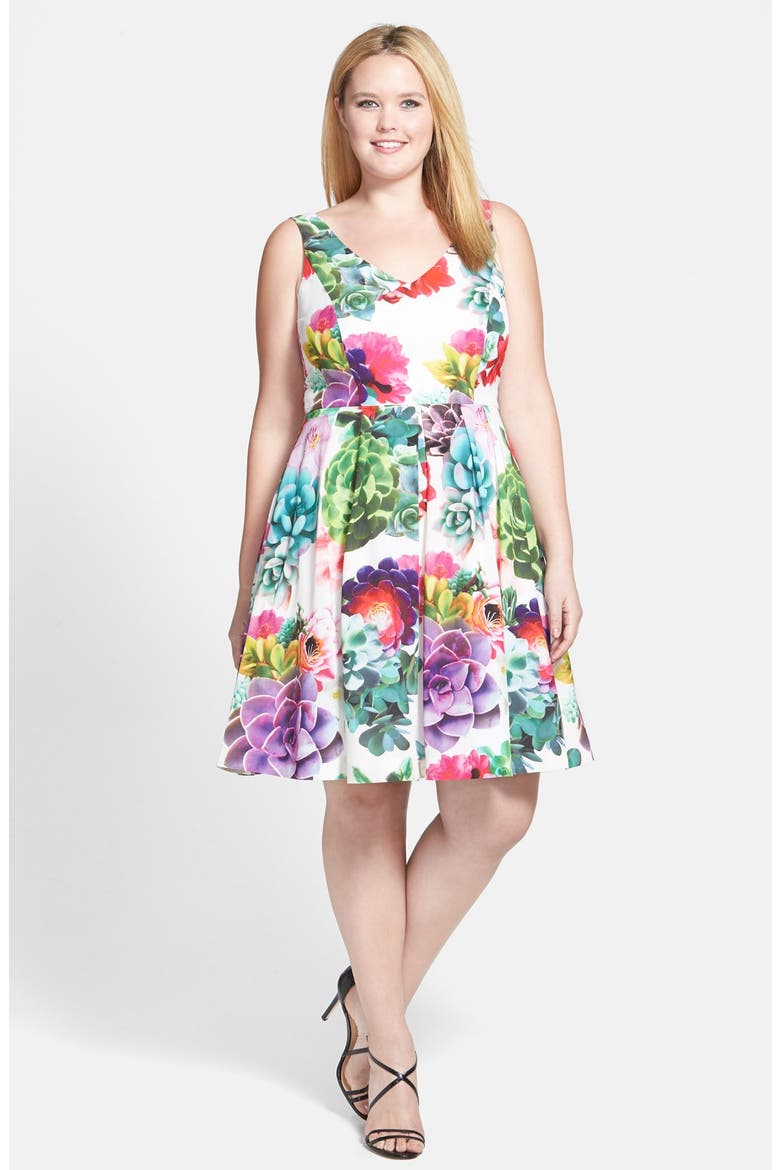 'Succulent Sweetie' Fit & Flare Dress, Alternate, color, IVORY