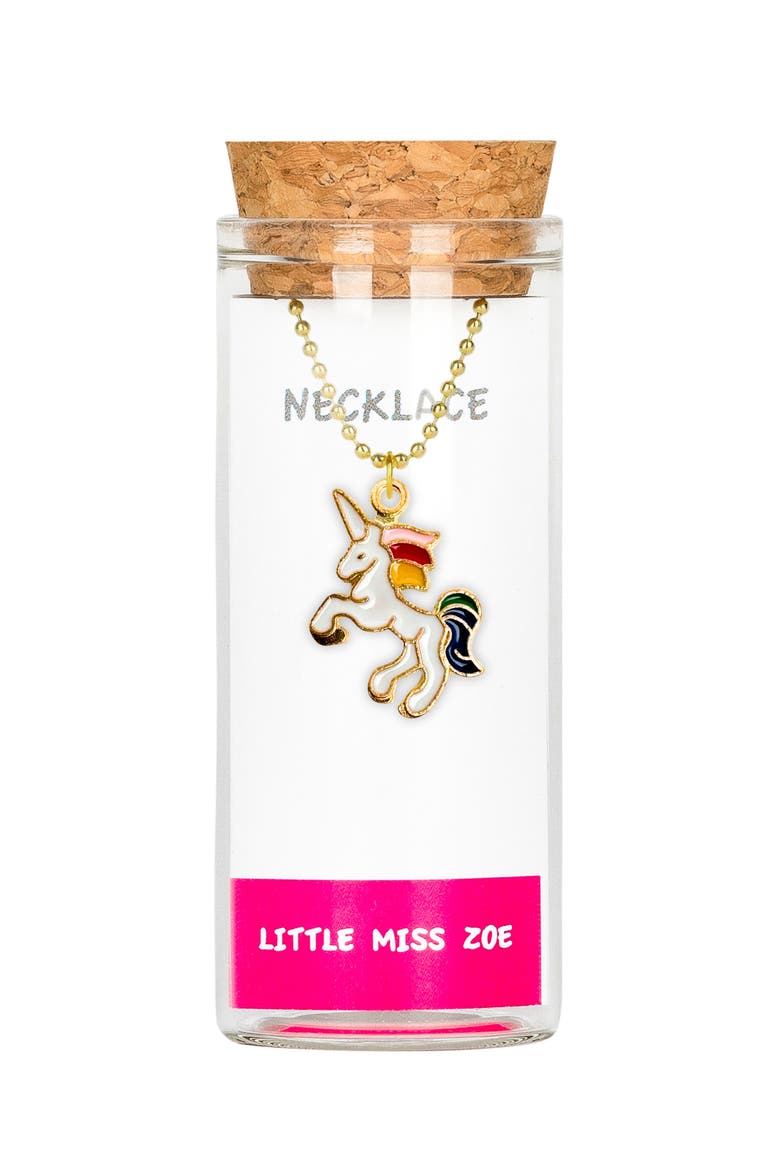 Rainbow Unicorn Charm Necklace in Gift Bottle, Main, color, Rainbow