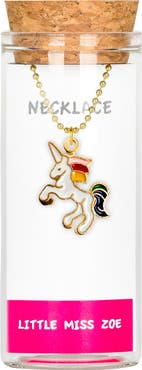 Little Miss Zoe Rainbow Unicorn Charm Necklace in Gift Bottle
