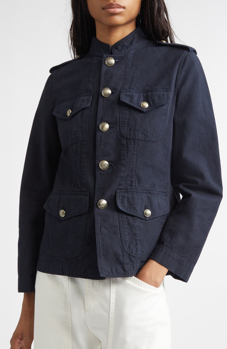 Nili Lotan Raymond Military Cotton Jacket, Alternate, color, Midnight