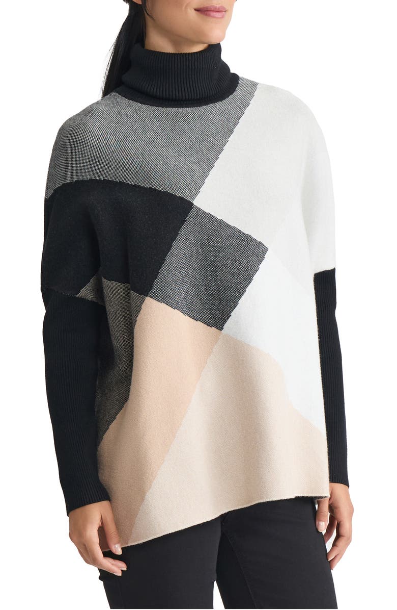 Jones New York Jacquard Turtleneck Sweater, Alternate, color, Cafe Au Lait Multi