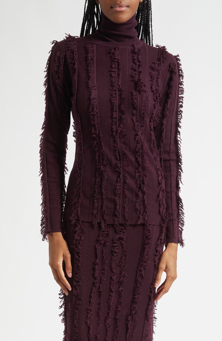 ZANKOV Nico Fringe Stripe Merino Wool Turtleneck Sweater, Main, color, Pineau