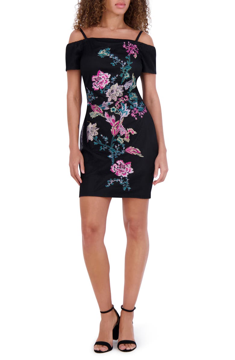Siena Embroidered Mesh Cold Shoulder Dress, Main, color, Black Multi